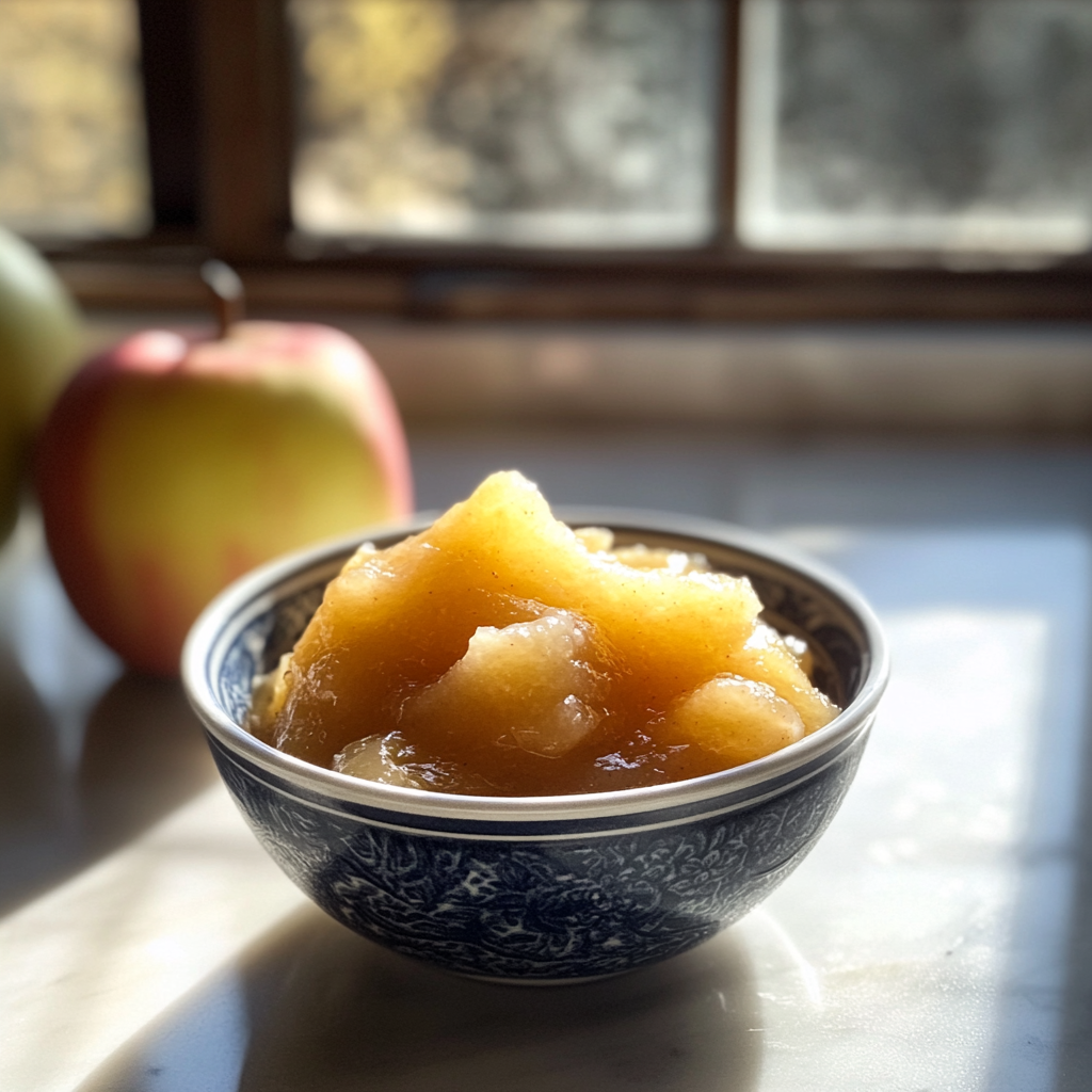 Un cuenco de compota de manzana | Fuente: Midjourney