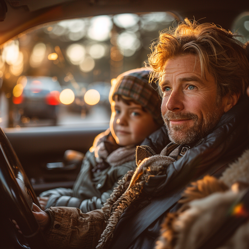 Un hombre y un niño en el interior de un vehículo | Fuente: Midjourney