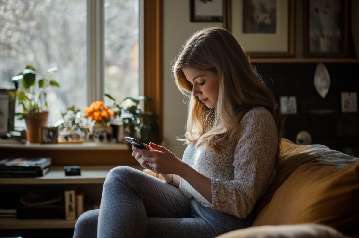 Una mujer enviando un mensaje de texto | Fuente: Midjourney