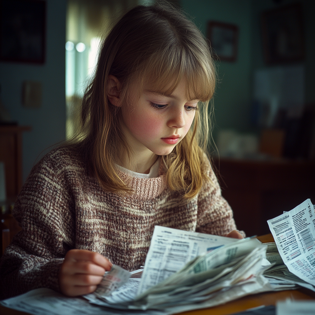 Una niña clasificando billetes | Fuente: Midjourney