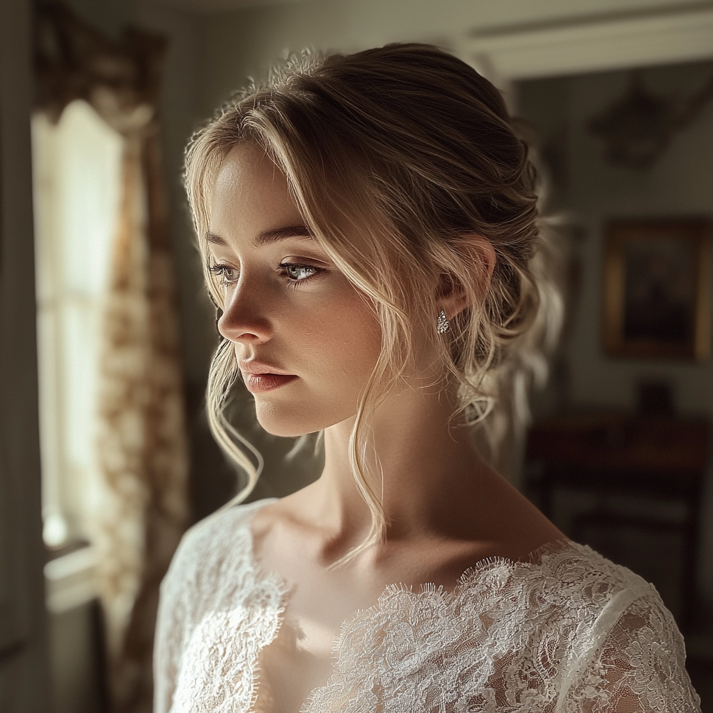Una novia de pie en un camerino | Fuente: Midjourney
