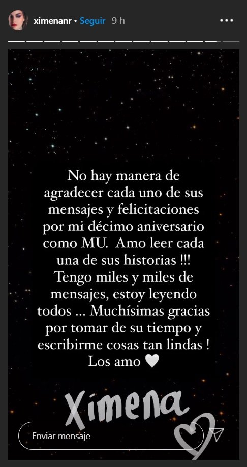 El mensaje en historias de Instagram de la ex Miss Universo Ximena Navarrete. | Foto: Instagram/ximenanr