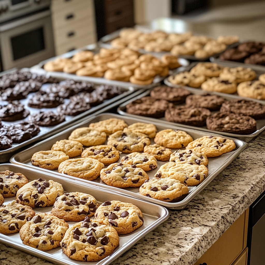 Bandejas de galletas en la encimera de una cocina | Fuente: Midjourney