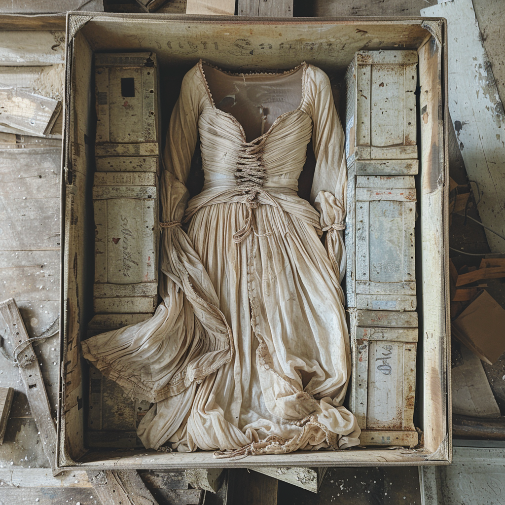 Antiguo vestido de ballet en una caja | Fuente: Midjourney
