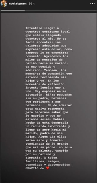 Mensaje publicado por Noelia López en Instagram| Foto: Instagram/ Noelialopezm