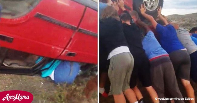 Adolescentes levantan auto para liberar a la mujer atrapada en su interior, y sus esfuerzos son inspiradores