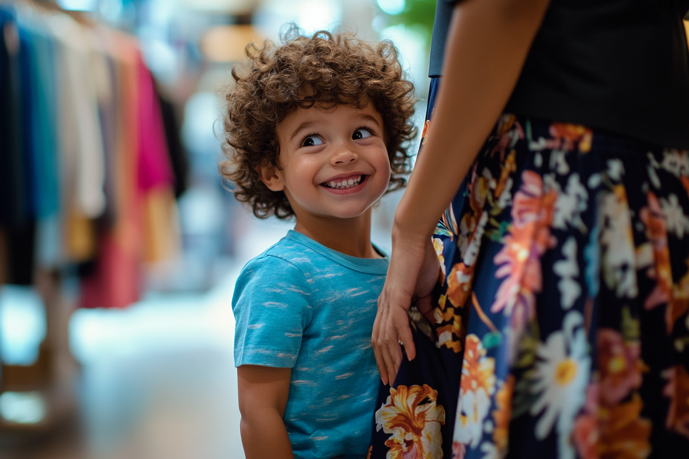 Un niño sonriendo en una tienda de ropa | Fuente: Midjourney