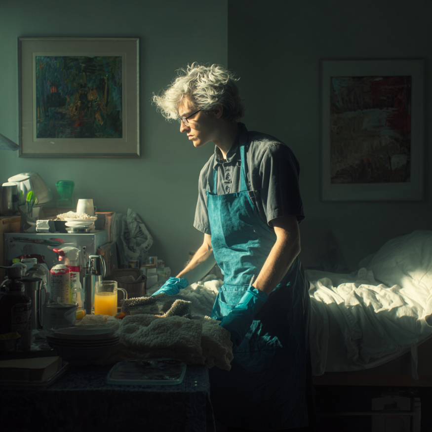 Un joven trabajando en una residencia de ancianos | Fuente: Midjourney