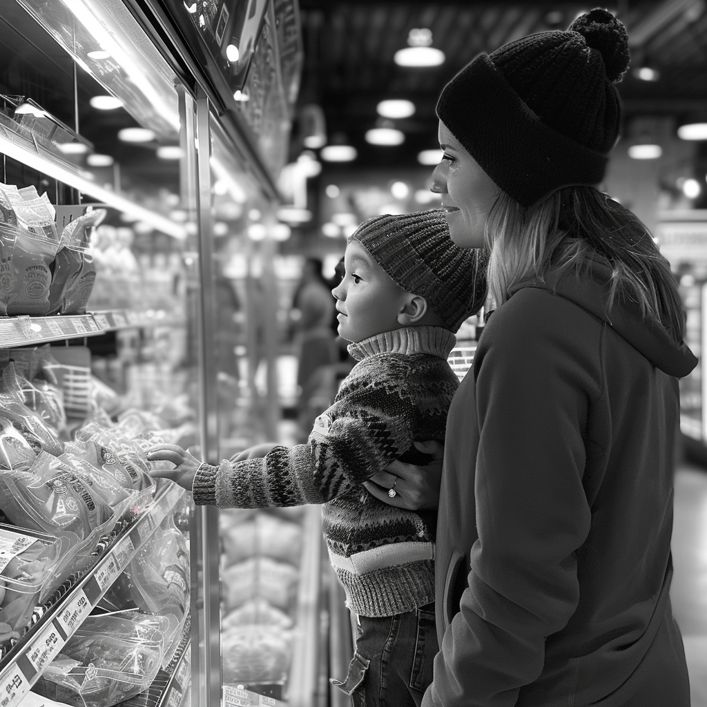 William y su madre en el supermercado | Fuente: Midjourney