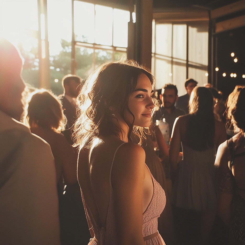 Una mujer con un vestido rosa en una boda | Fuente: Midjourney