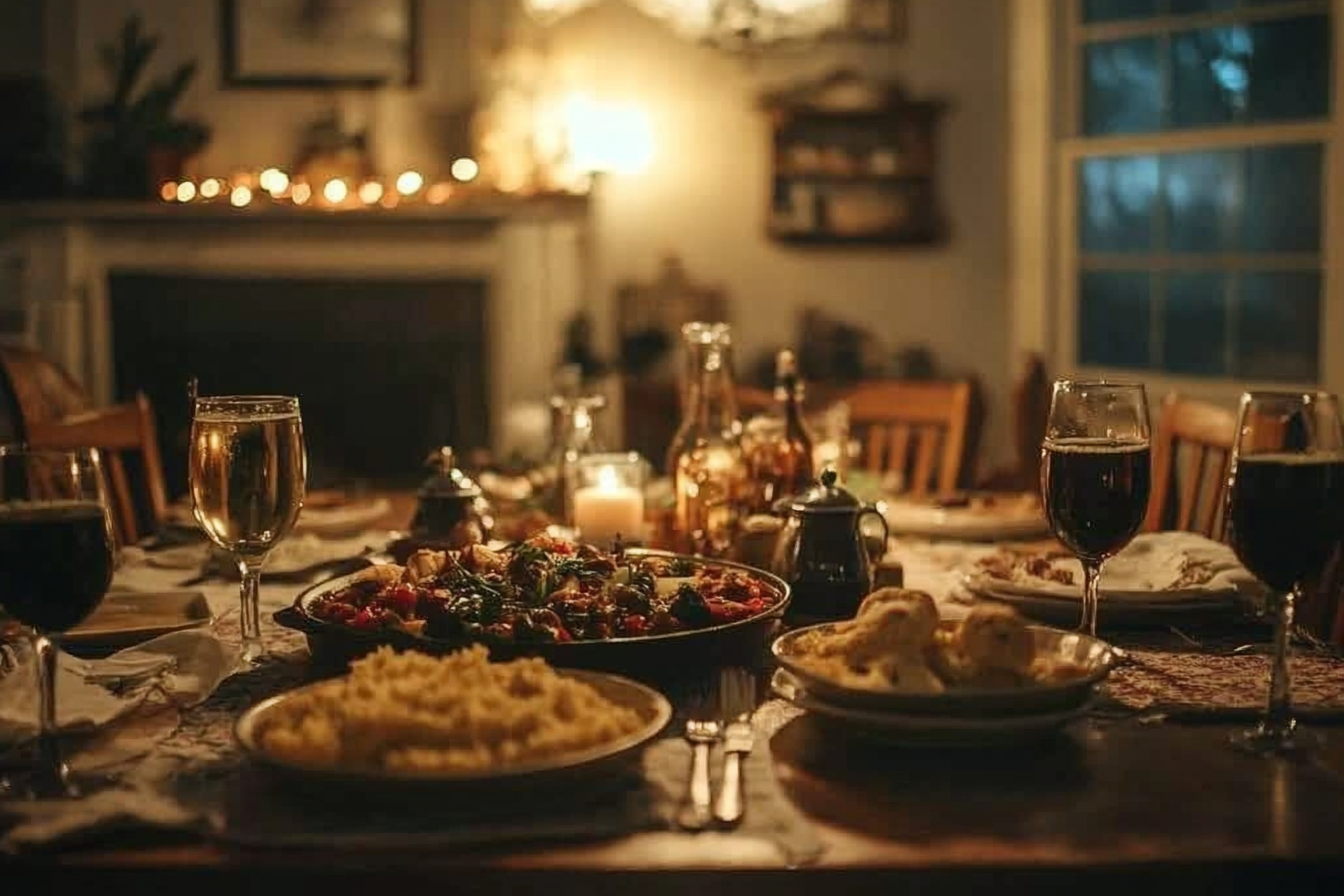 Uma mesa de jantar cheia de comida | Fonte: Meio da Jornada