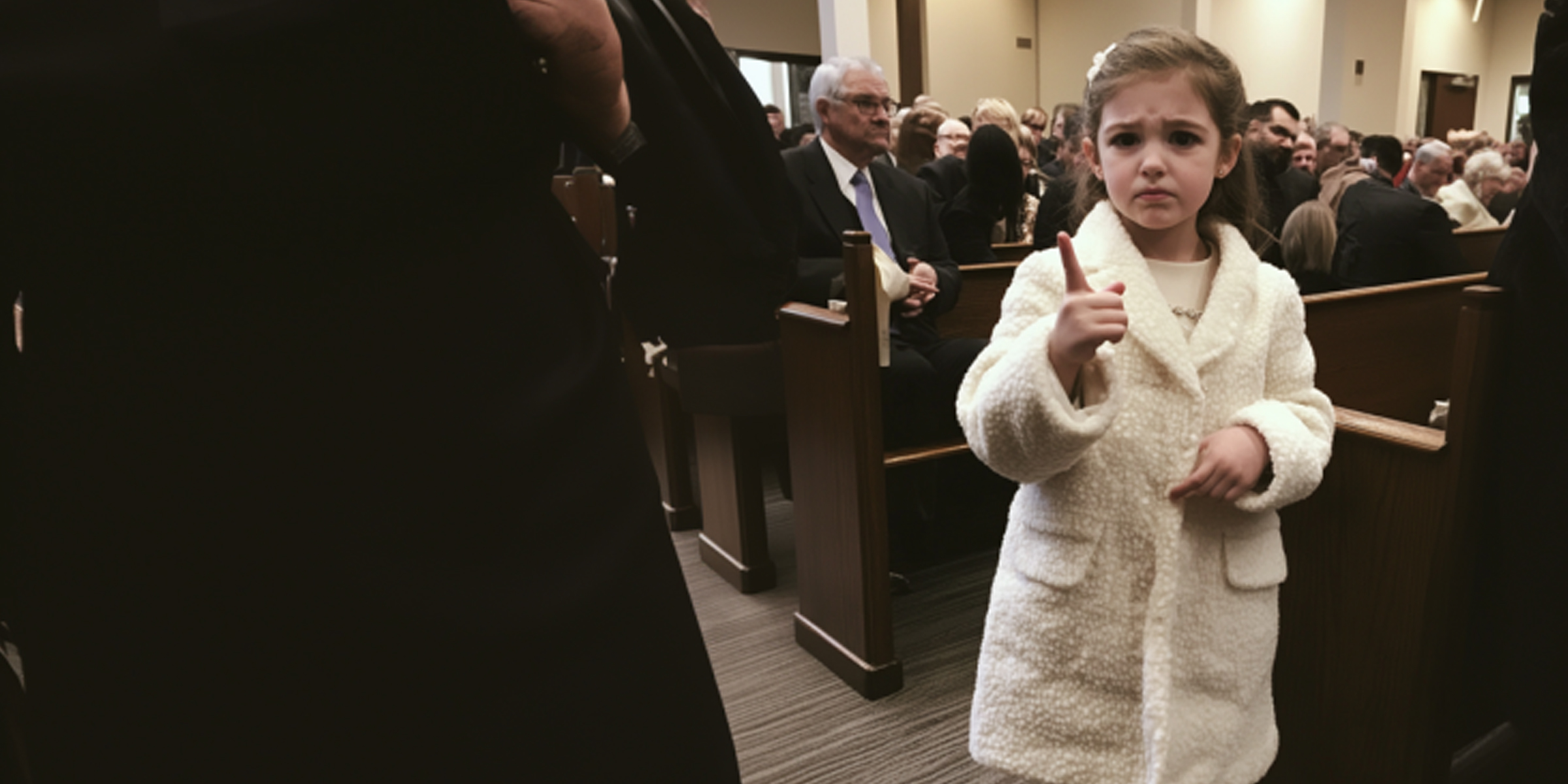 Una niña señalando con el dedo en la iglesia | Fuente: AmoMama