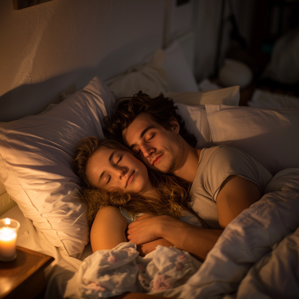 Una pareja durmiendo junta en la cama | Fuente: Midjourney
