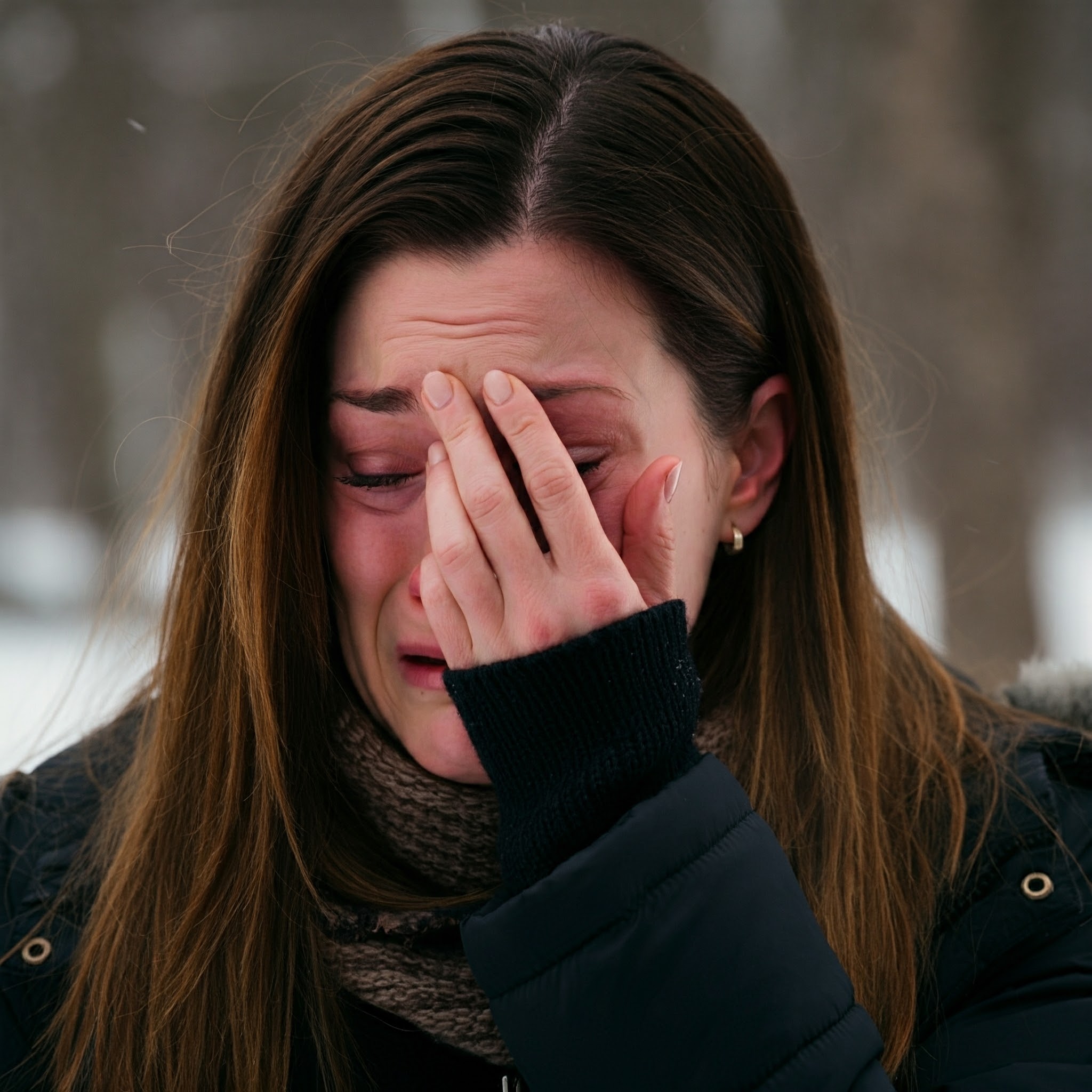 Una mujer llorando en la nieve | Fuente: Gemini