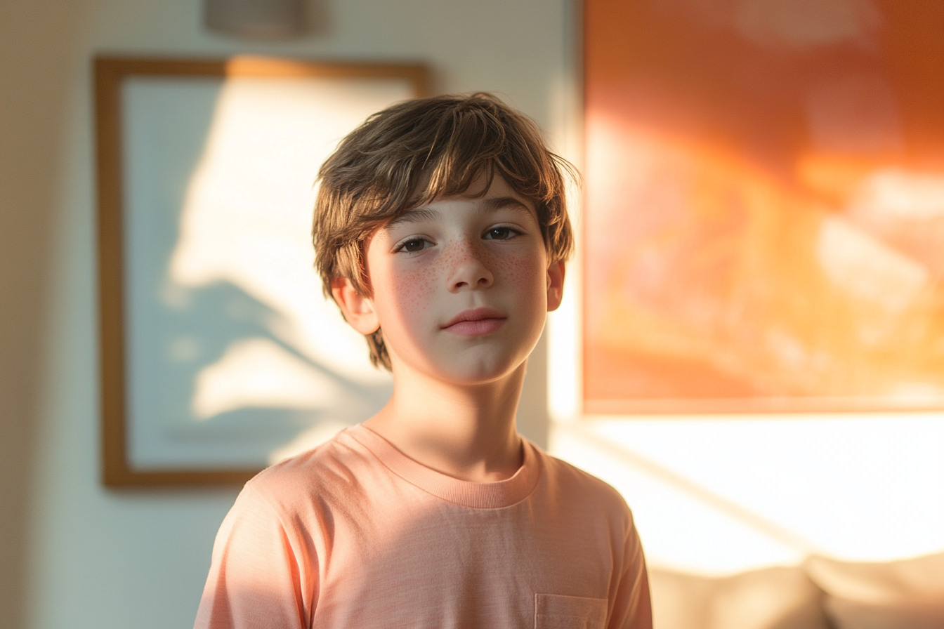 Un niño de pie en un salón | Fuente: Midjourney