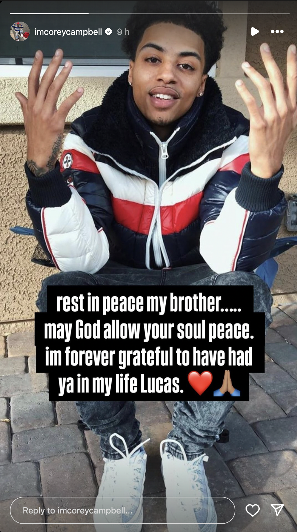 Emotivo homenaje de Corey Campbell a Lucas Coly, publicado en octubre de 2024 | Fuente: Instagram.com/imcoreycampbell