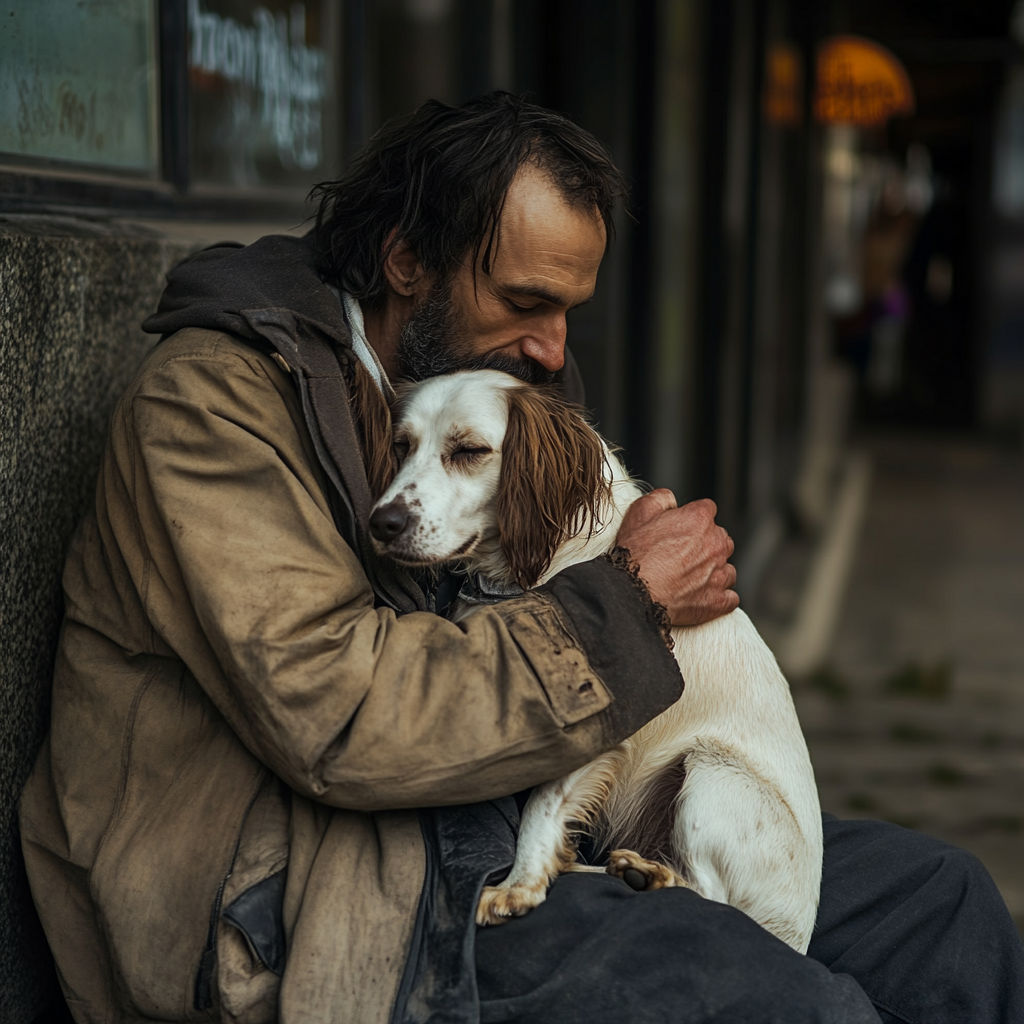 Un hombre abrazando a su perro | Fuente: Midjourney