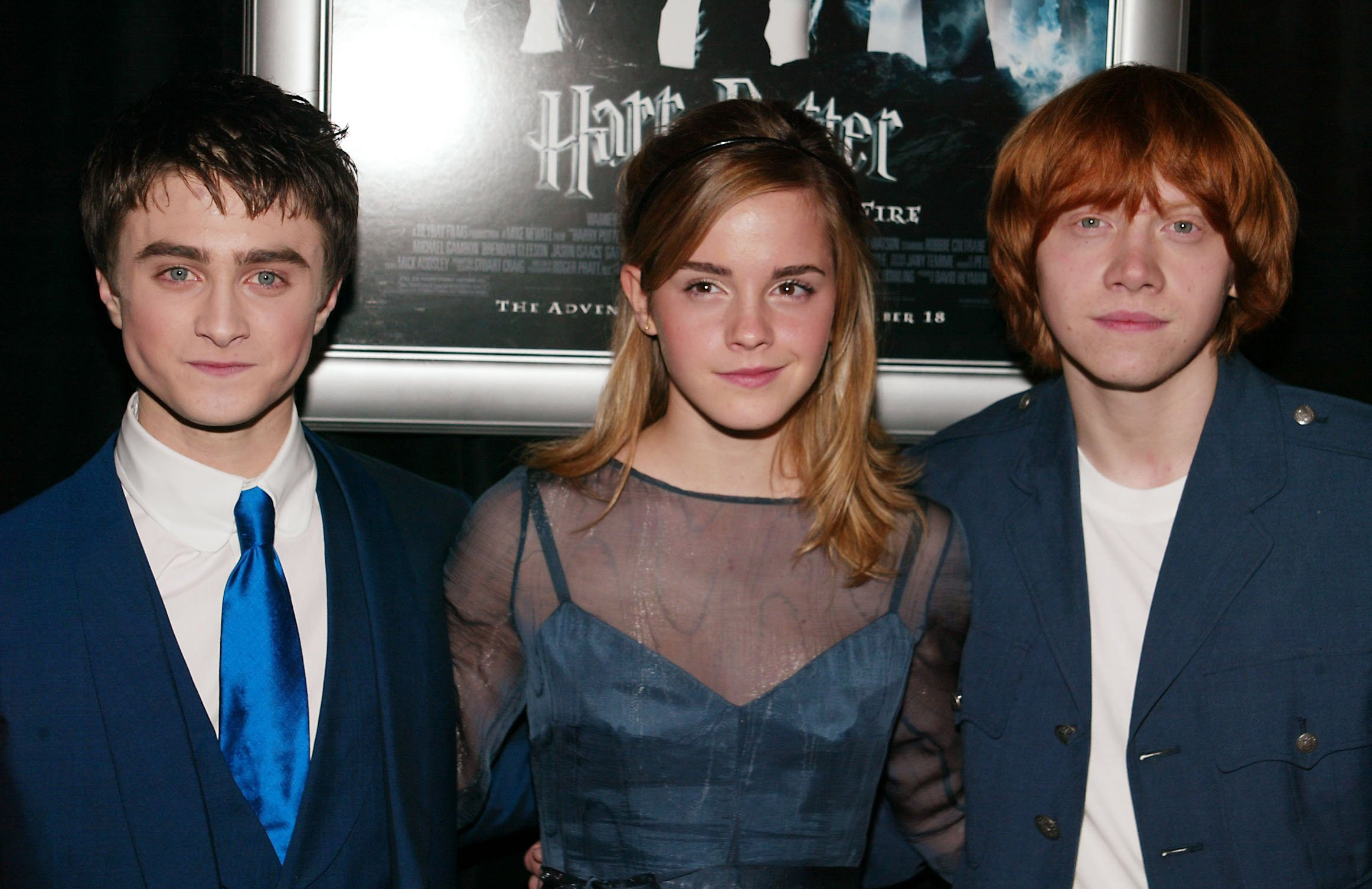 Daniel Radcliffe, Emma Watson y Rupert Grint en el estreno de "Harry Potter and the Goblet of Fire" en Nueva York, el 12 de noviembre de 2005. | Foto: Getty Images