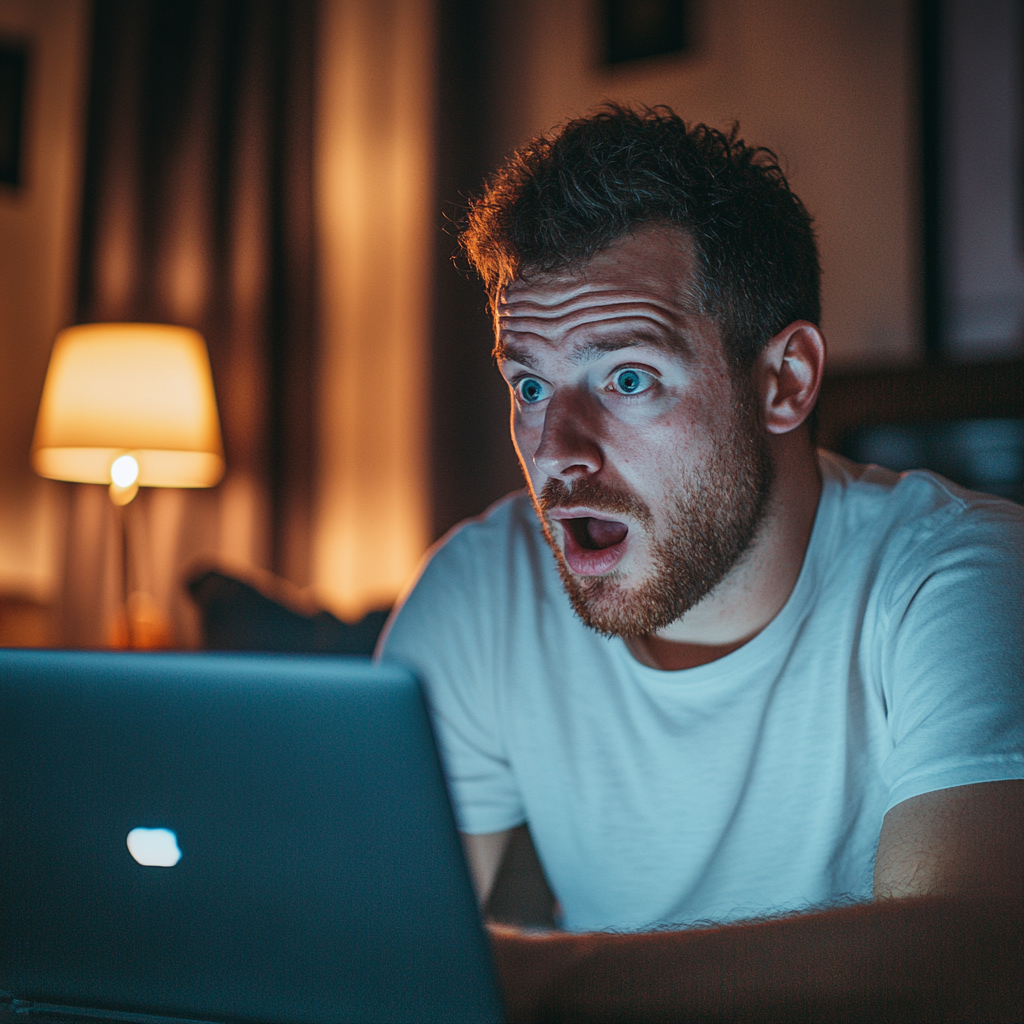 Un hombre conmocionado mirando su computadora | Fuente: Midjourney