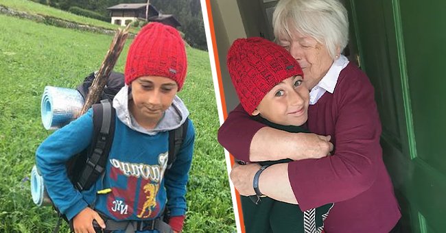Romeo Cox preparándose para emprender su viaje [izquierda]; Romeo Cox y su abuela en un cálido abrazo [derecha]. | Foto: Instagram.com/romeos_big_journey_home - Youtube.com/Nickelodeon UK