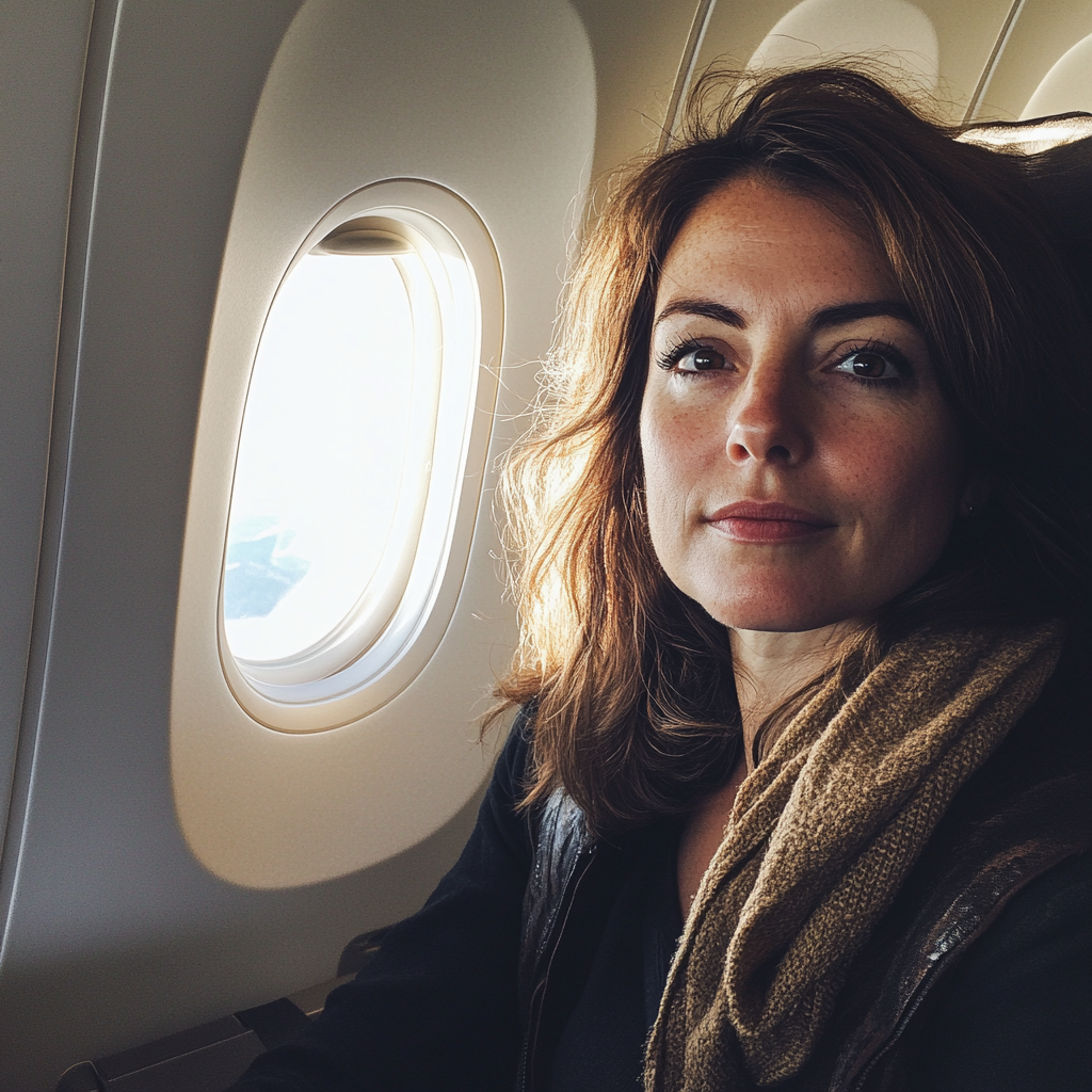 Una mujer sentada en un avión | Fuente: Midjourney