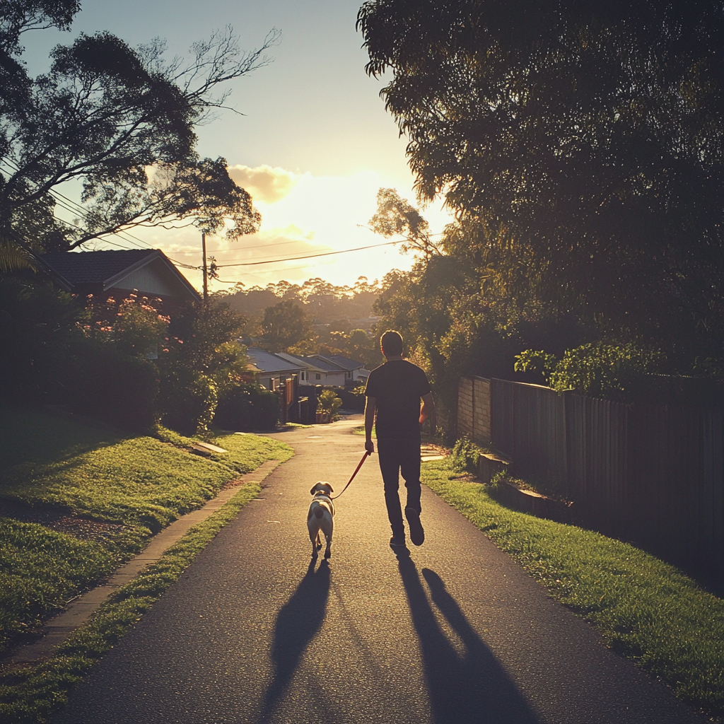 Un hombre paseando a su perro | Fuente: Midjourney