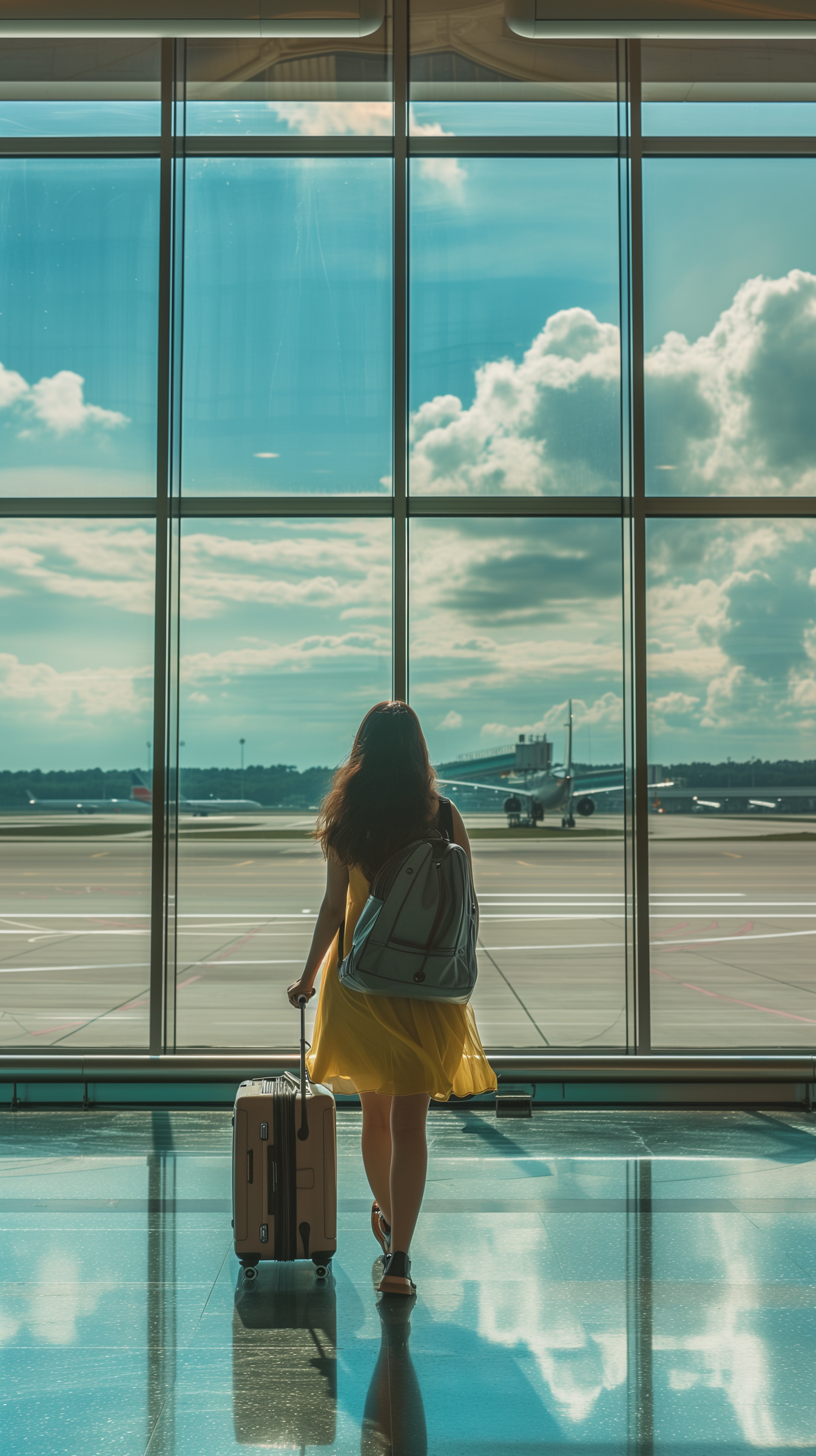 Una mujer en un aeropuerto | Fuente: Midjourney