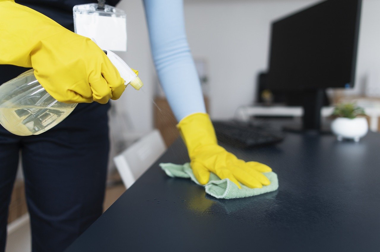 Una mujer limpiando una oficina en casa | Fuente: Pixabay