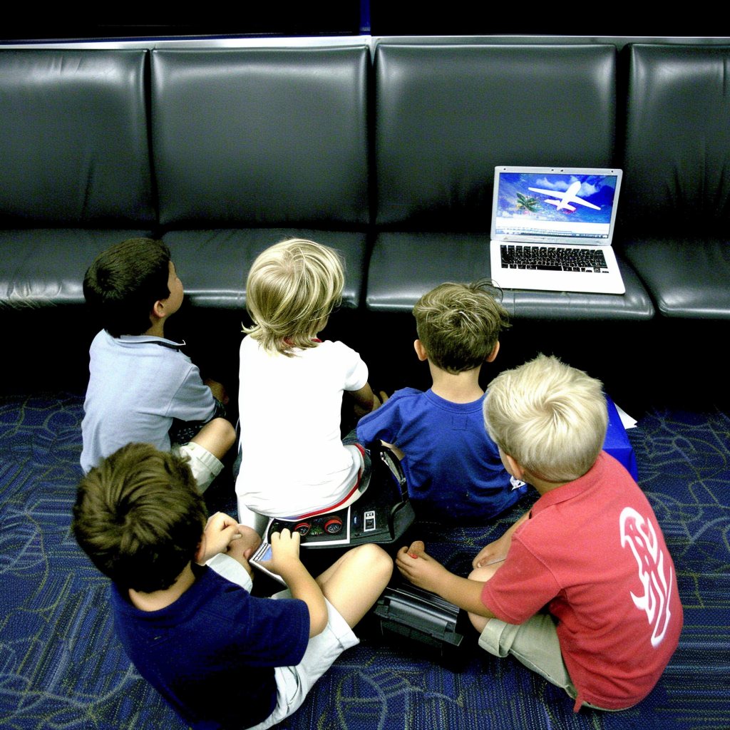 Niños mirando la pantalla de un portátil | Fuente: Midjourney