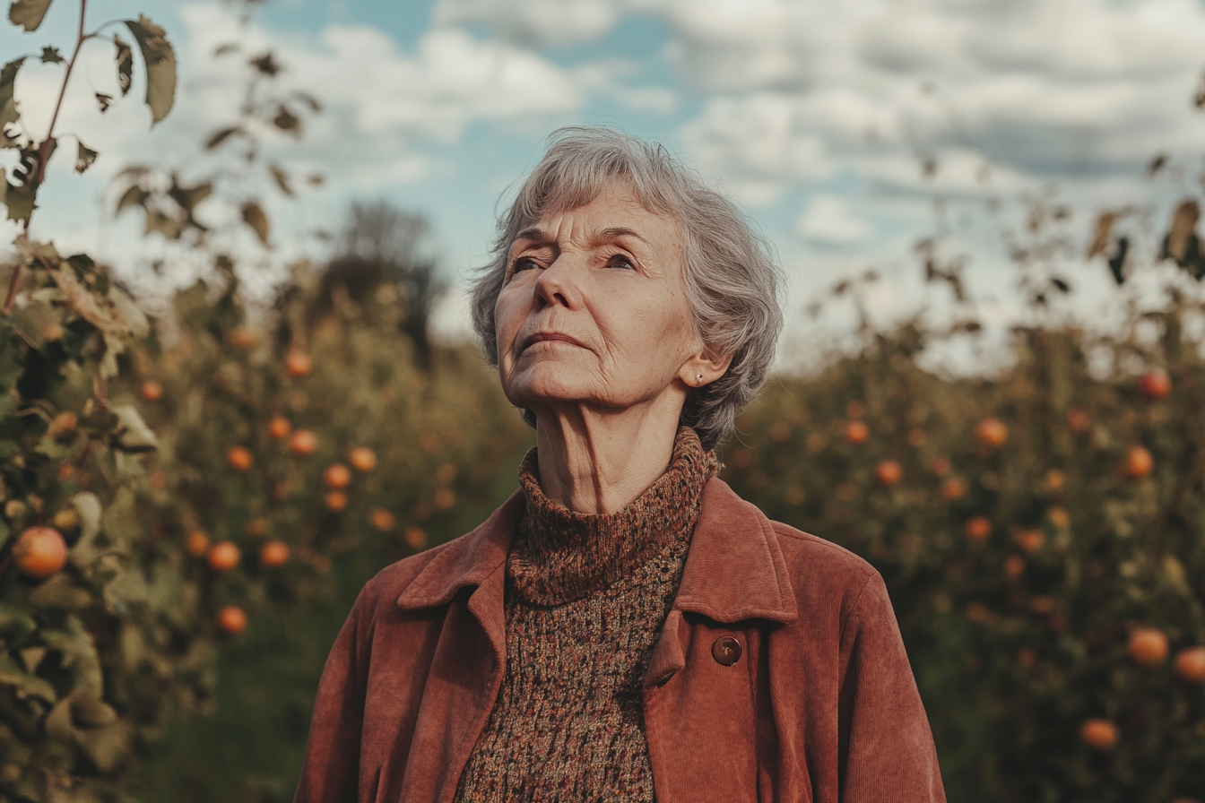 Una mujer mayor de pie al aire libre | Fuente: Midjourney