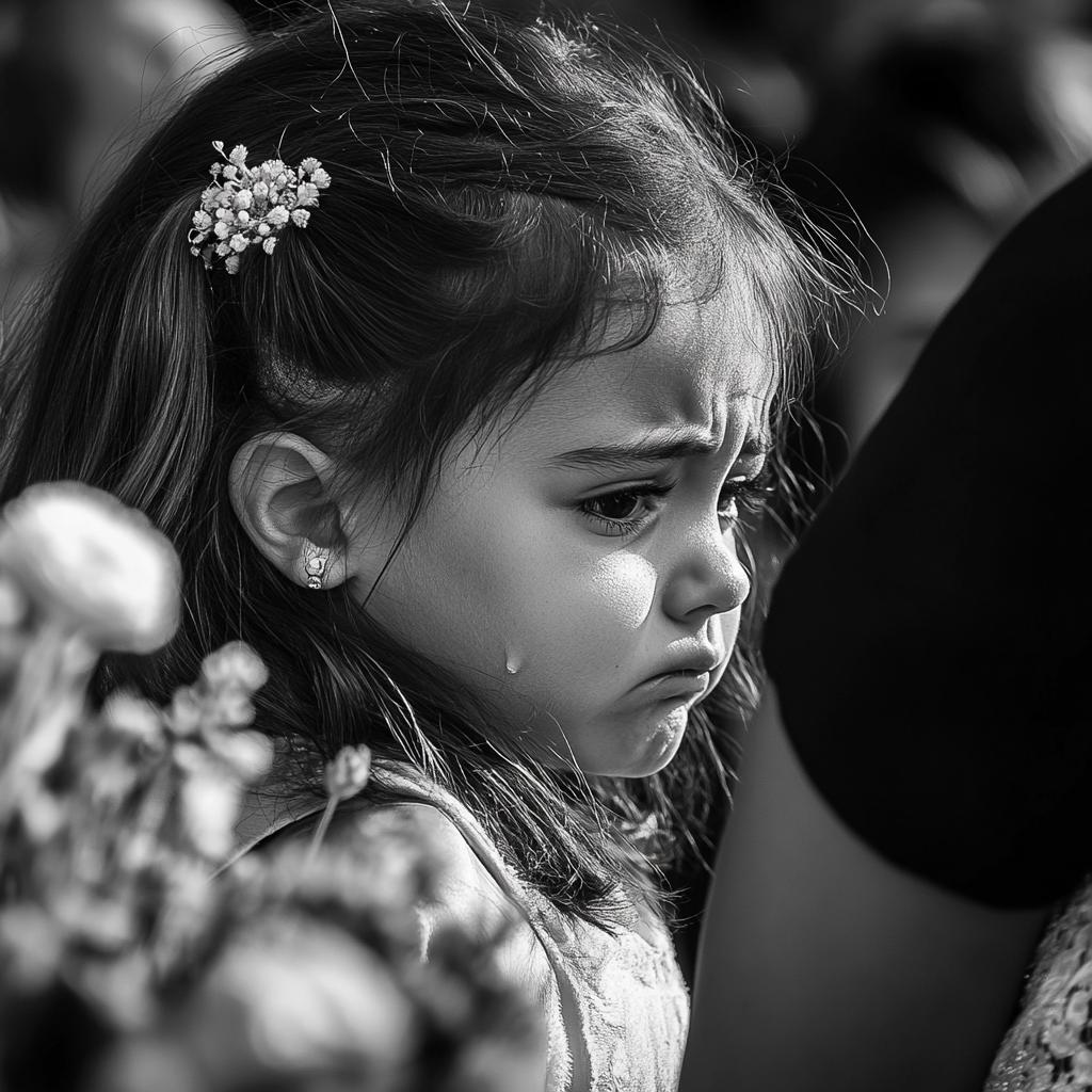 Una niña llorando en un funeral | Fuente: Midjourney