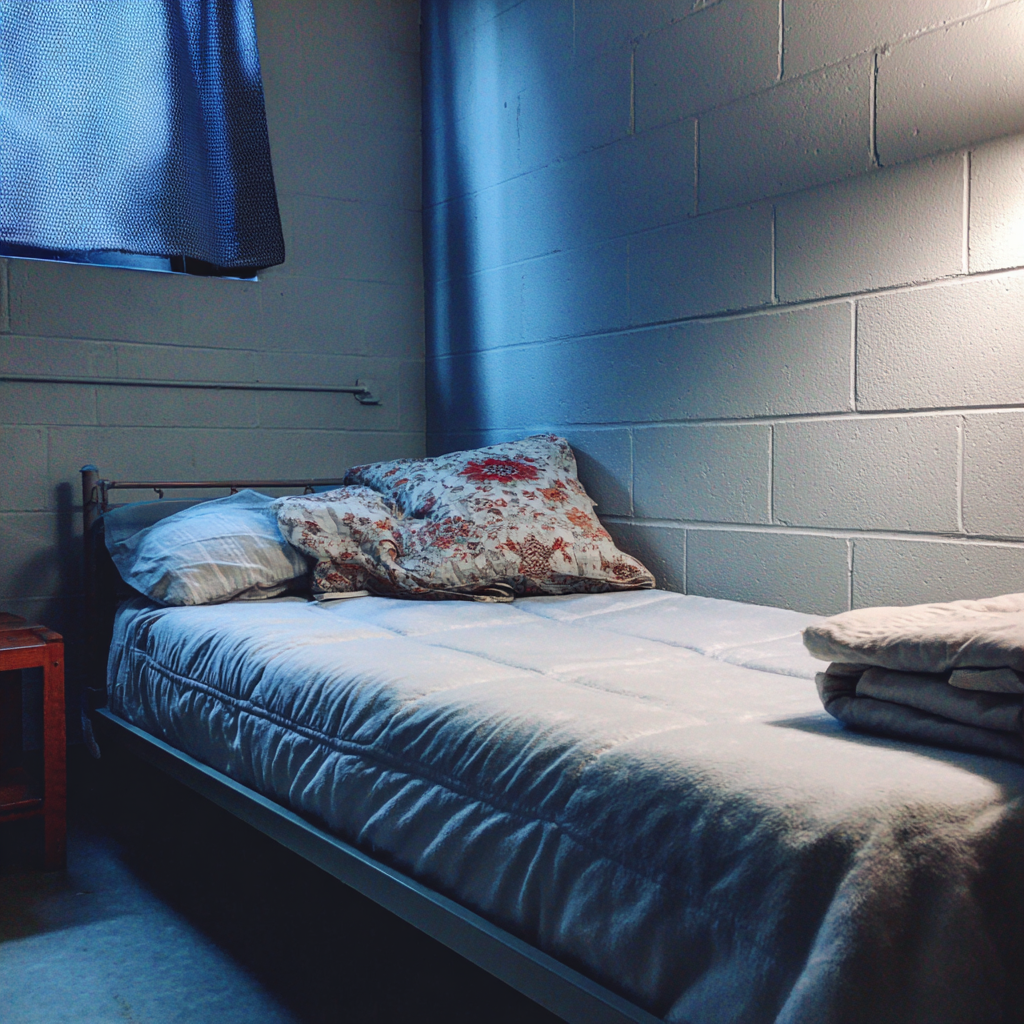 Una cama individual en un refugio | Fuente: Midjourney