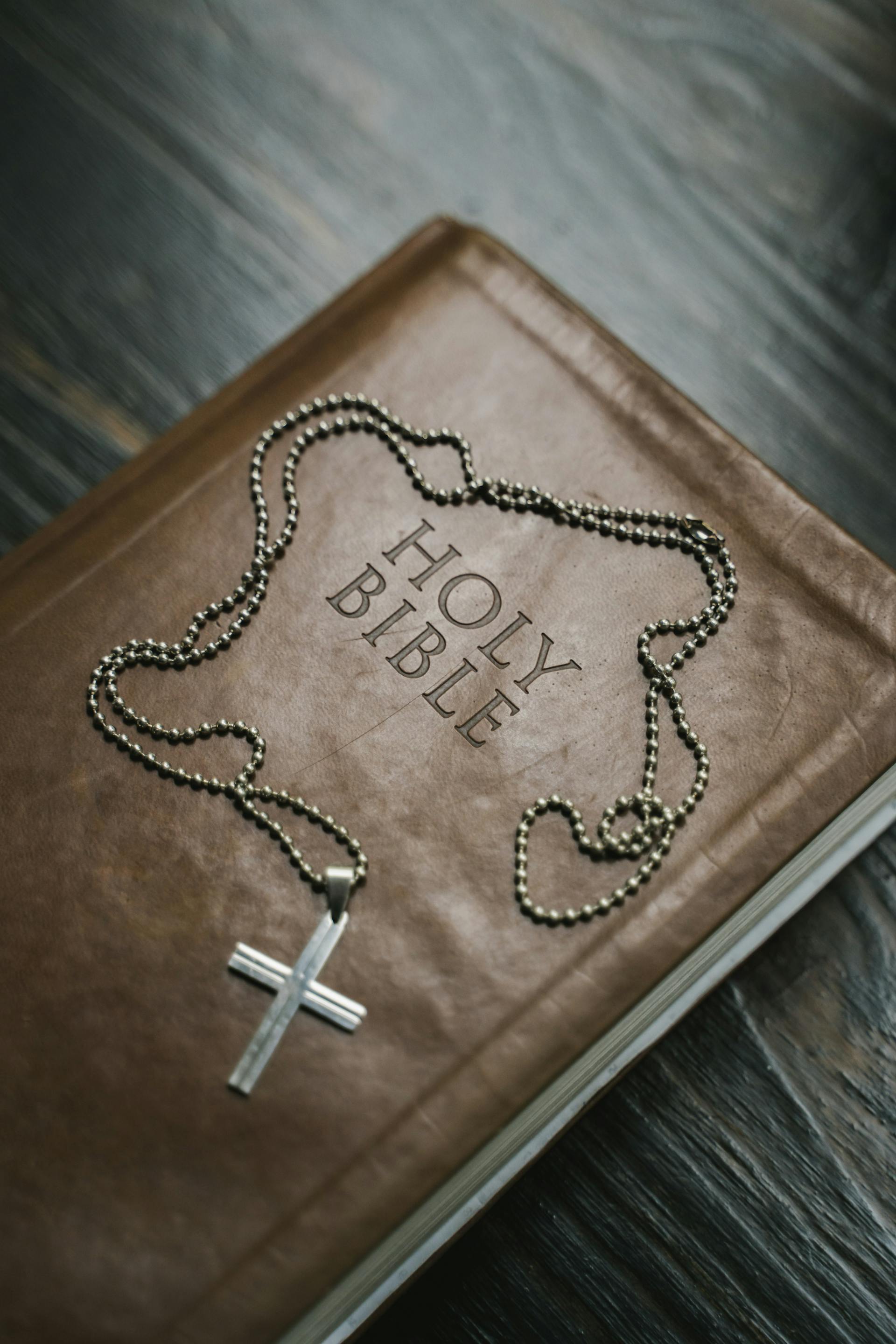 Una Biblia y un collar con una cruz de plata | Fuente: Pexels