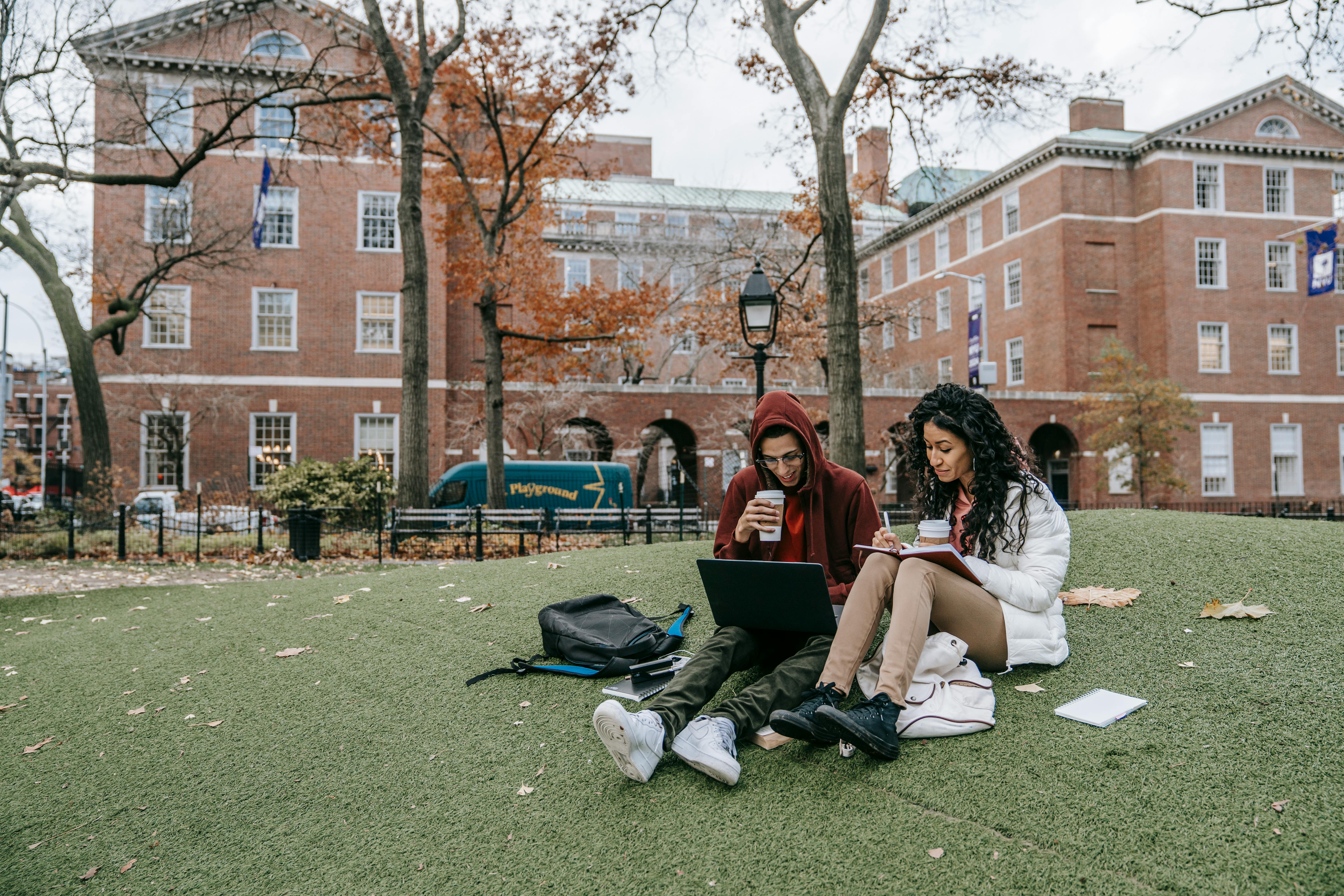 Universitarios estudiando en un parque | Fuente: Pexels