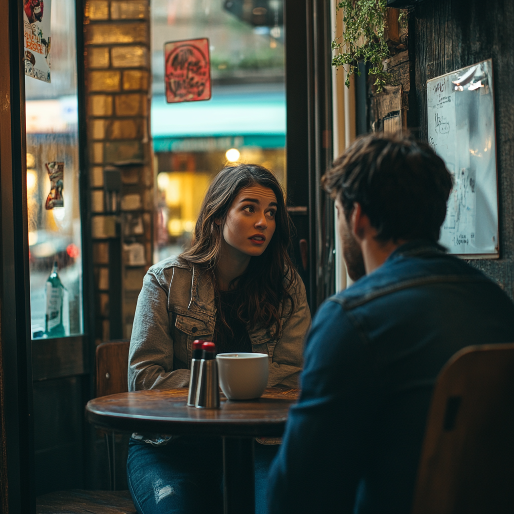 Una mujer hablando con su novio en un café | Fuente: Midjourney