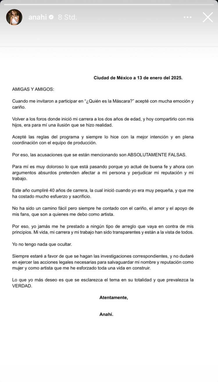 Respuesta de Anahí a las acusaciones | Fuente: Instagram Stories/anahi