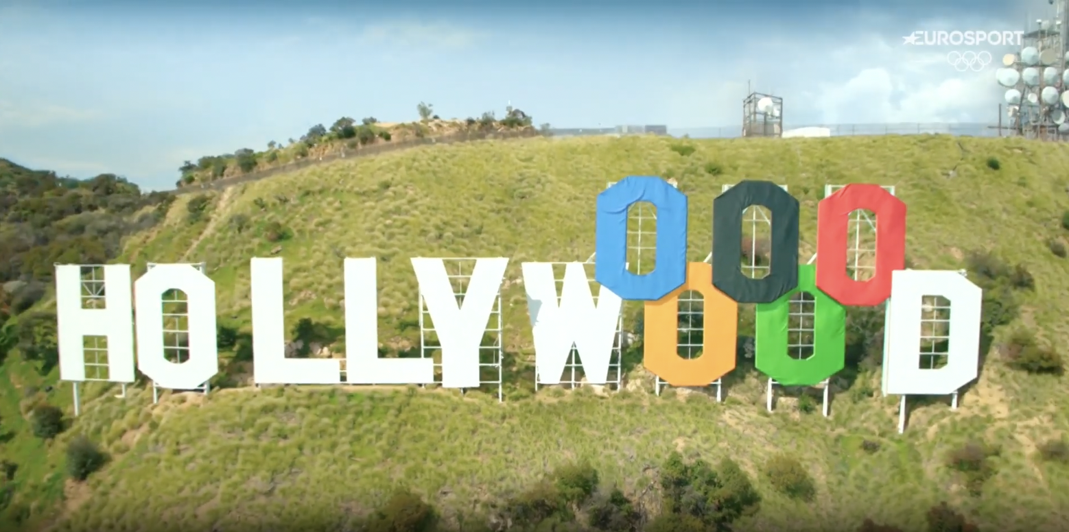 Vista aérea del cartel olímpico de Hollywood renovado, publicado el 12 de agosto de 2024 | Fuente: YouTube/Eurosport