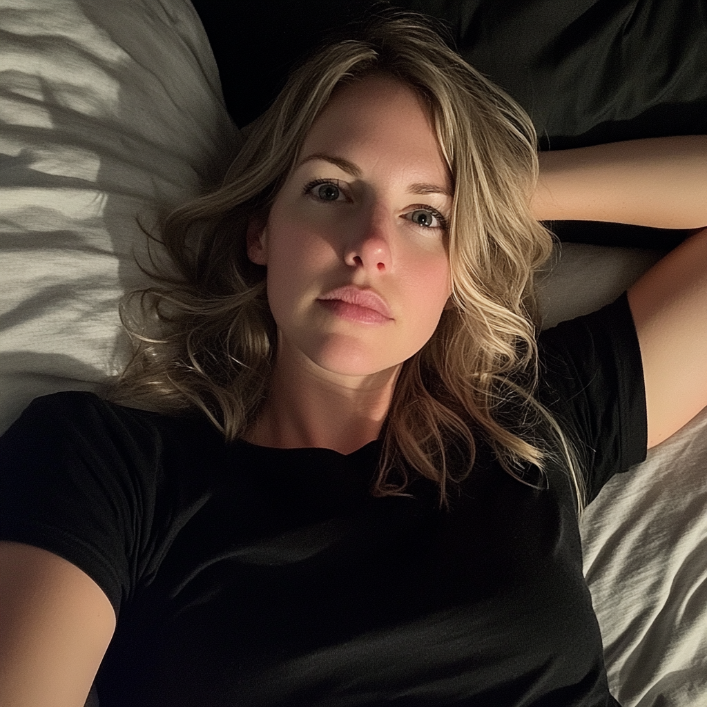 Una mujer tumbada en su cama | Fuente: Midjourney