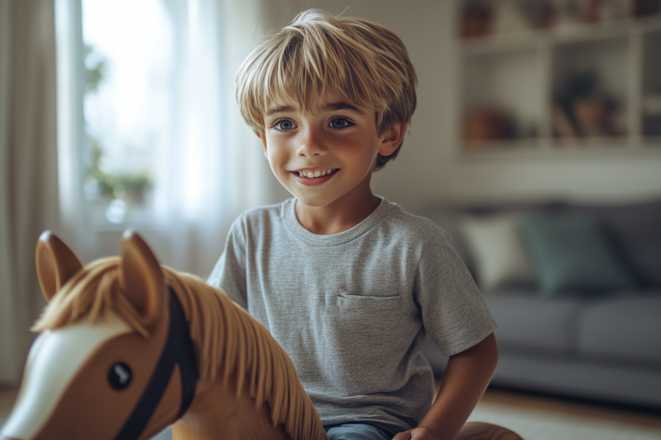 Un niño en un caballo balancín | Fuente: Midjourney