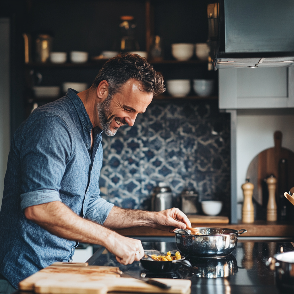 Un hombre preparando el desayuno | Fuente: Midjourney