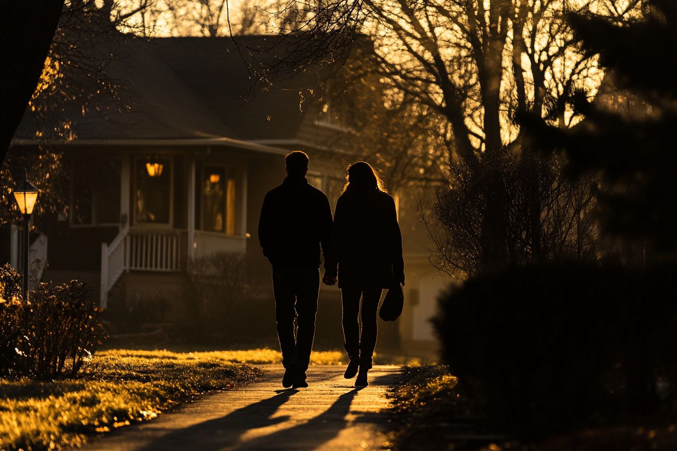 Una pareja se acerca a una casa | Fuente: Midjourney