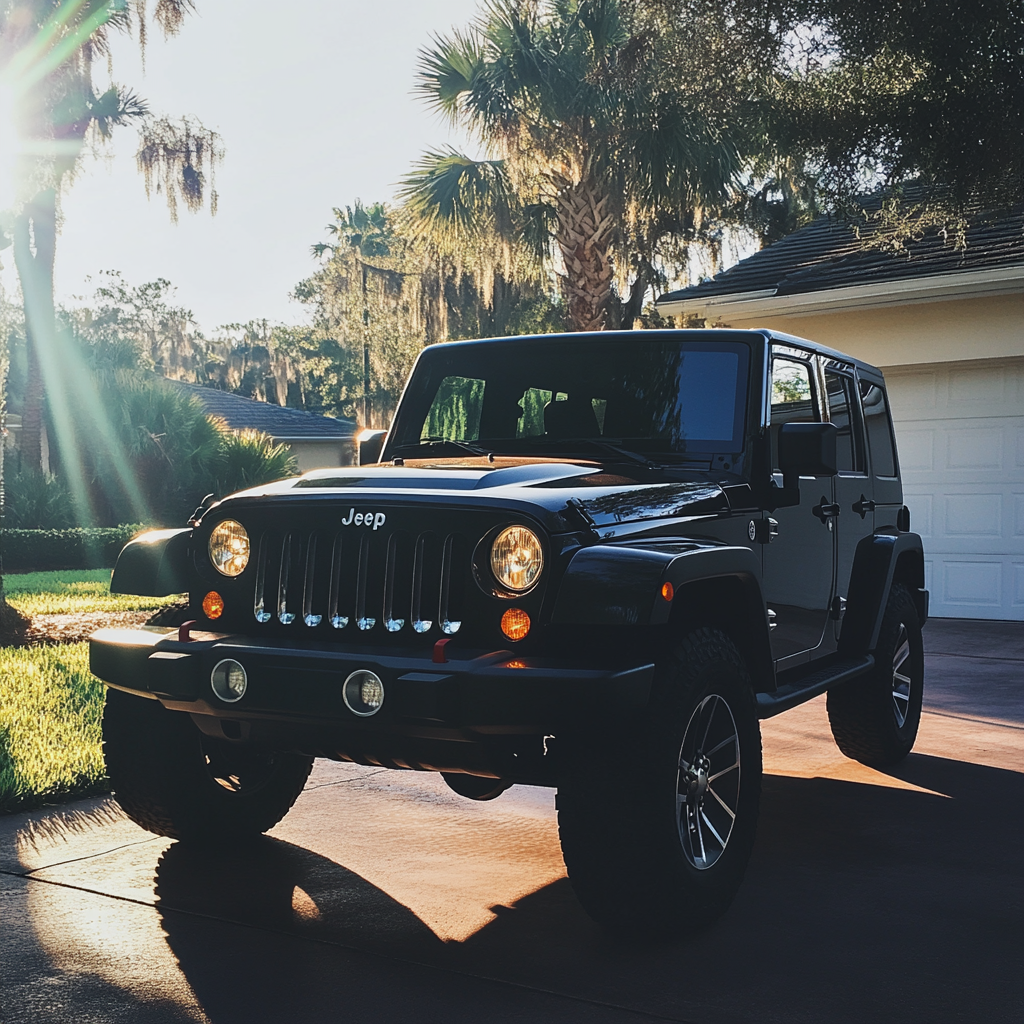 Un Jeep aparcado en una entrada | Fuente: Midjourney