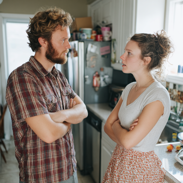 Una pareja profundamente comprometida en una charla | Fuente: Midjourney