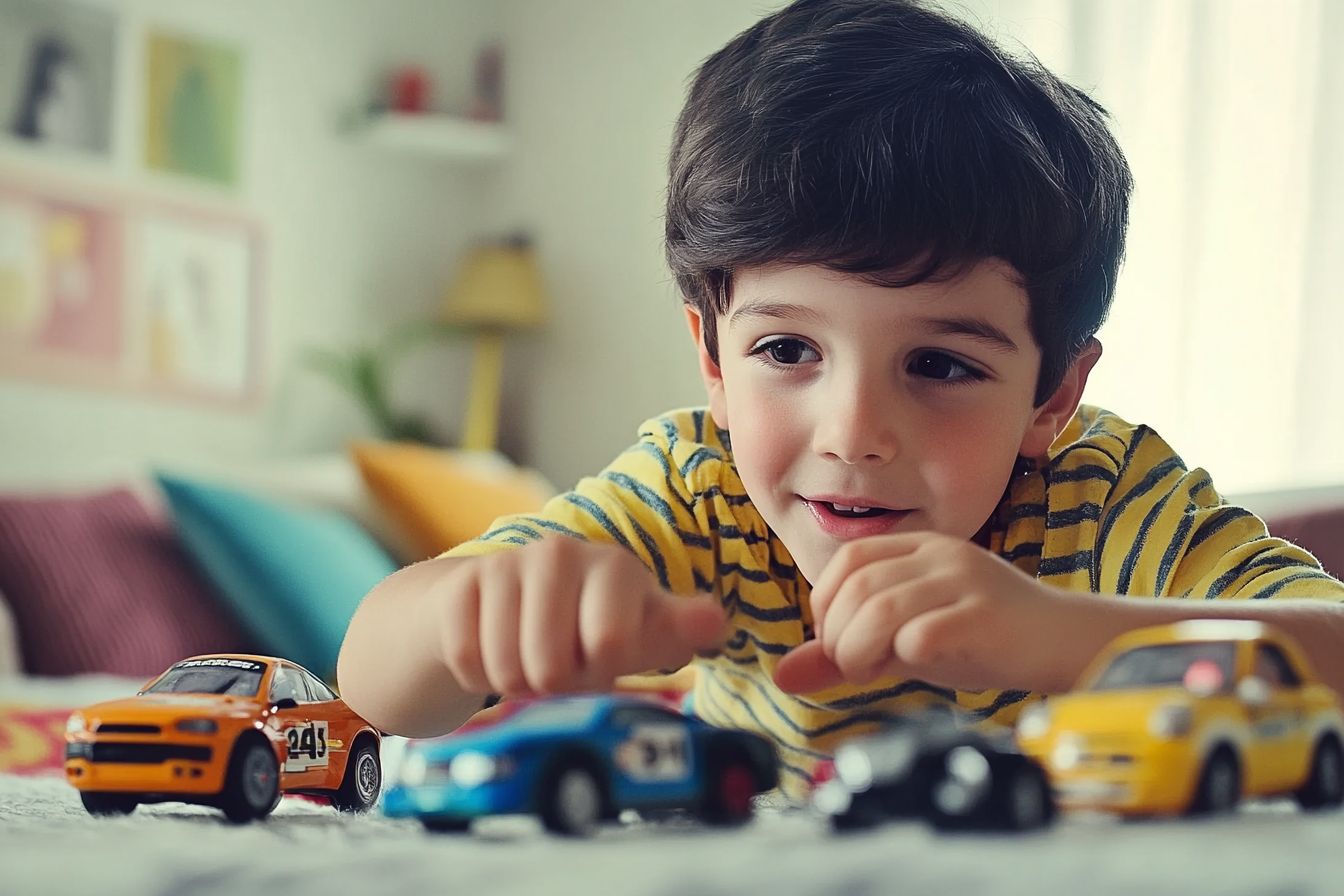 Un niño jugando con coches de juguete | Fuente: Midjourney