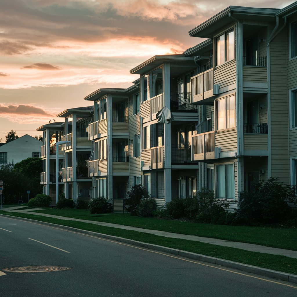 Un bloque de apartamentos en una tranquila calle de las afueras | Fuente: Midjourney