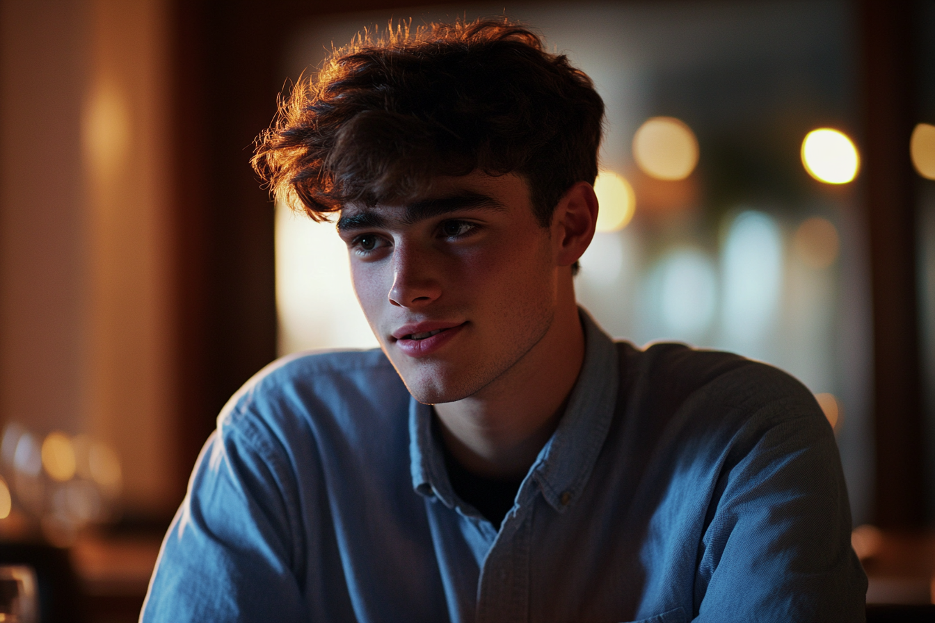 Un joven sentado en un restaurante | Fuente: Midjourney