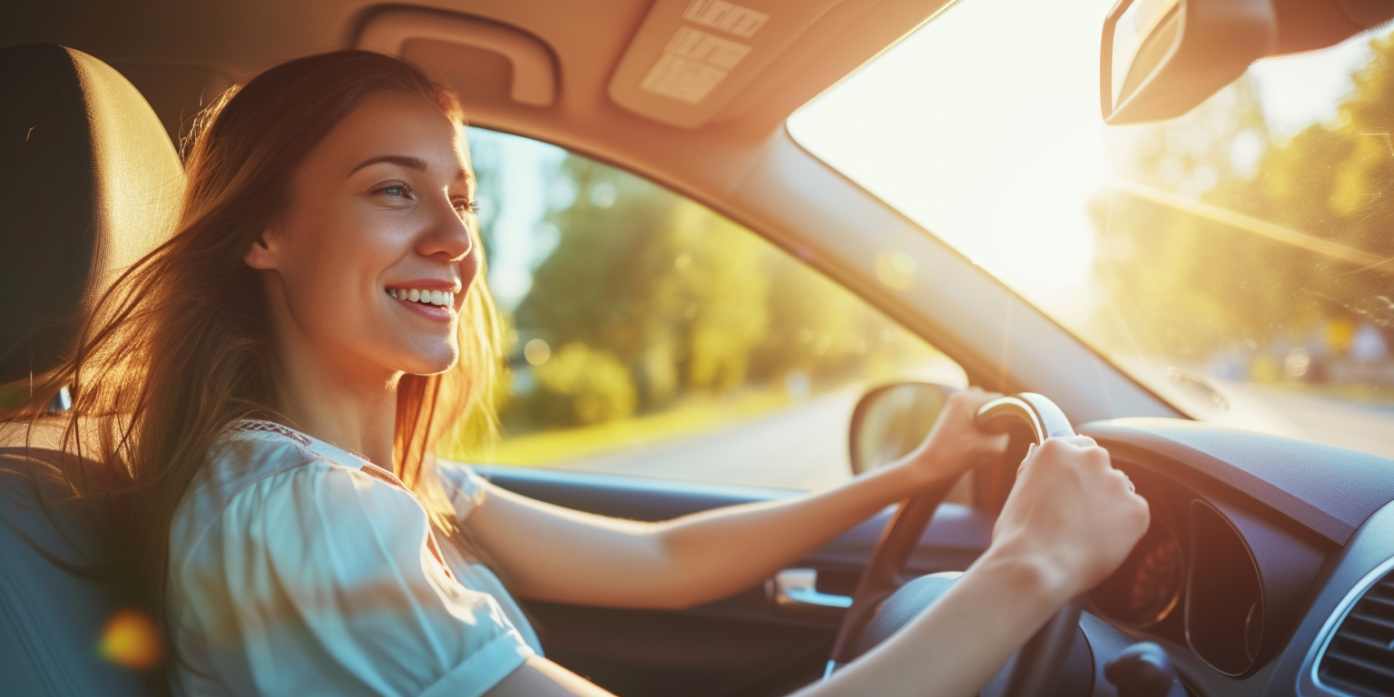 Una mujer feliz conduciendo un Automóvil | Fuente: Midjourney