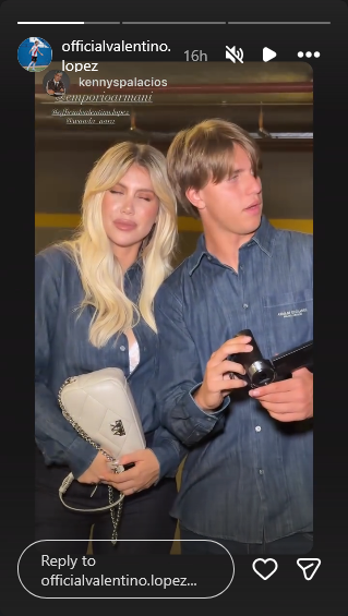 Wanda Nara y su hijo mayor Valentino López en un evento exclusivo de una reconocida firma italiana | Fuente: Instagram Stories/officialvalentino.lopez
