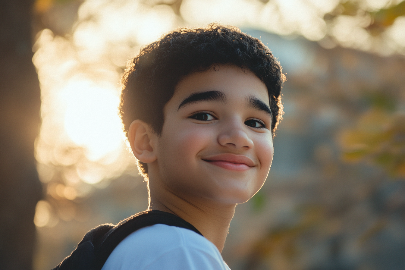 Un niño sonriendo mientras vuelve a casa | Fuente: Midjourney