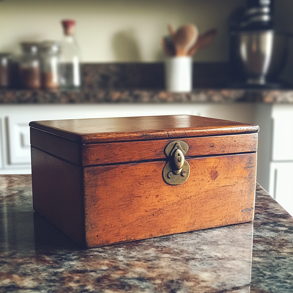 Una caja de madera sobre la encimera de una cocina | Fuente: Midjourney